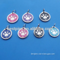 silver paw round tags with crystal on dog paws